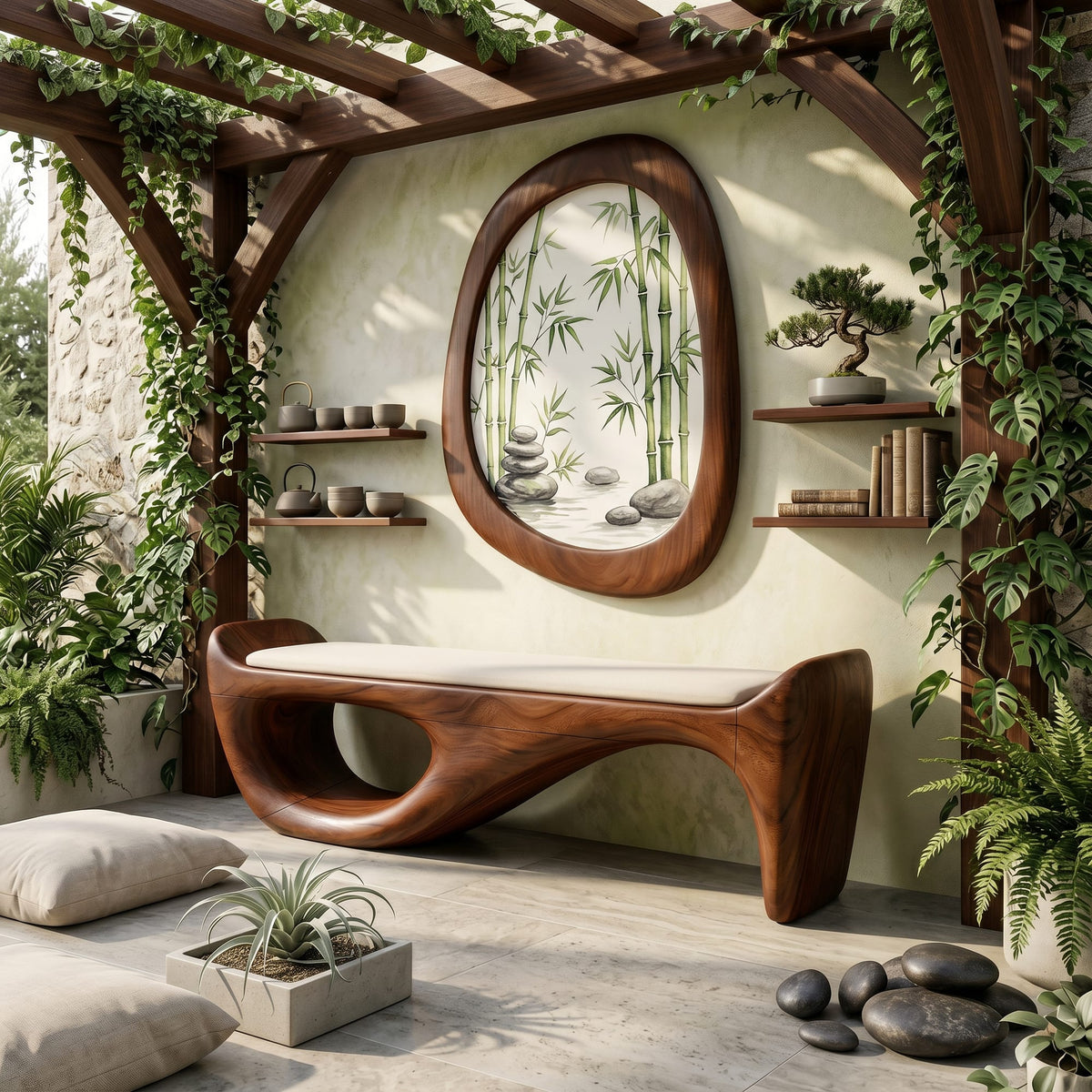 Designer Entryway Bench Organic Modern Home, solid wood, built to order