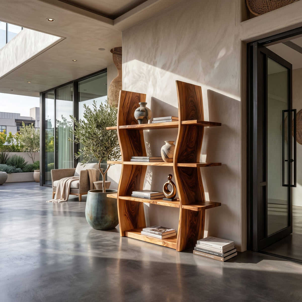 Elegant Wooden Storage Shelf in Wave Design, solid wood, built to order