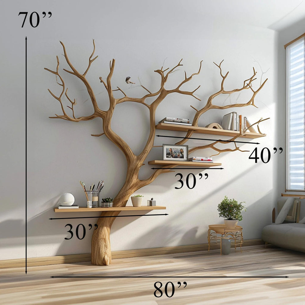 Tree Branches Wall Bookshelf Decorations, solid wood, built to order