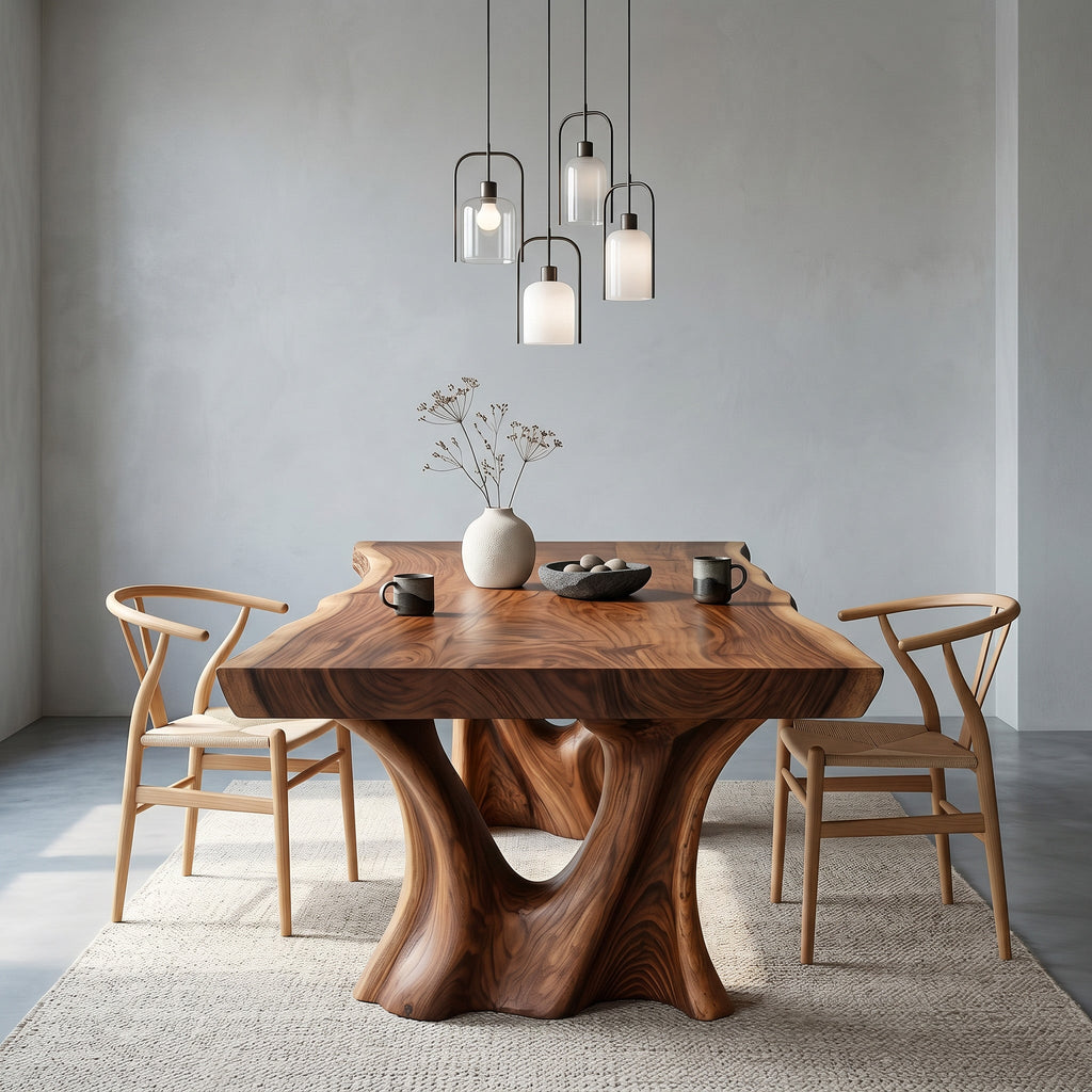 Modern Dining Table with Two Sculpted Legs, solid wood, built to order