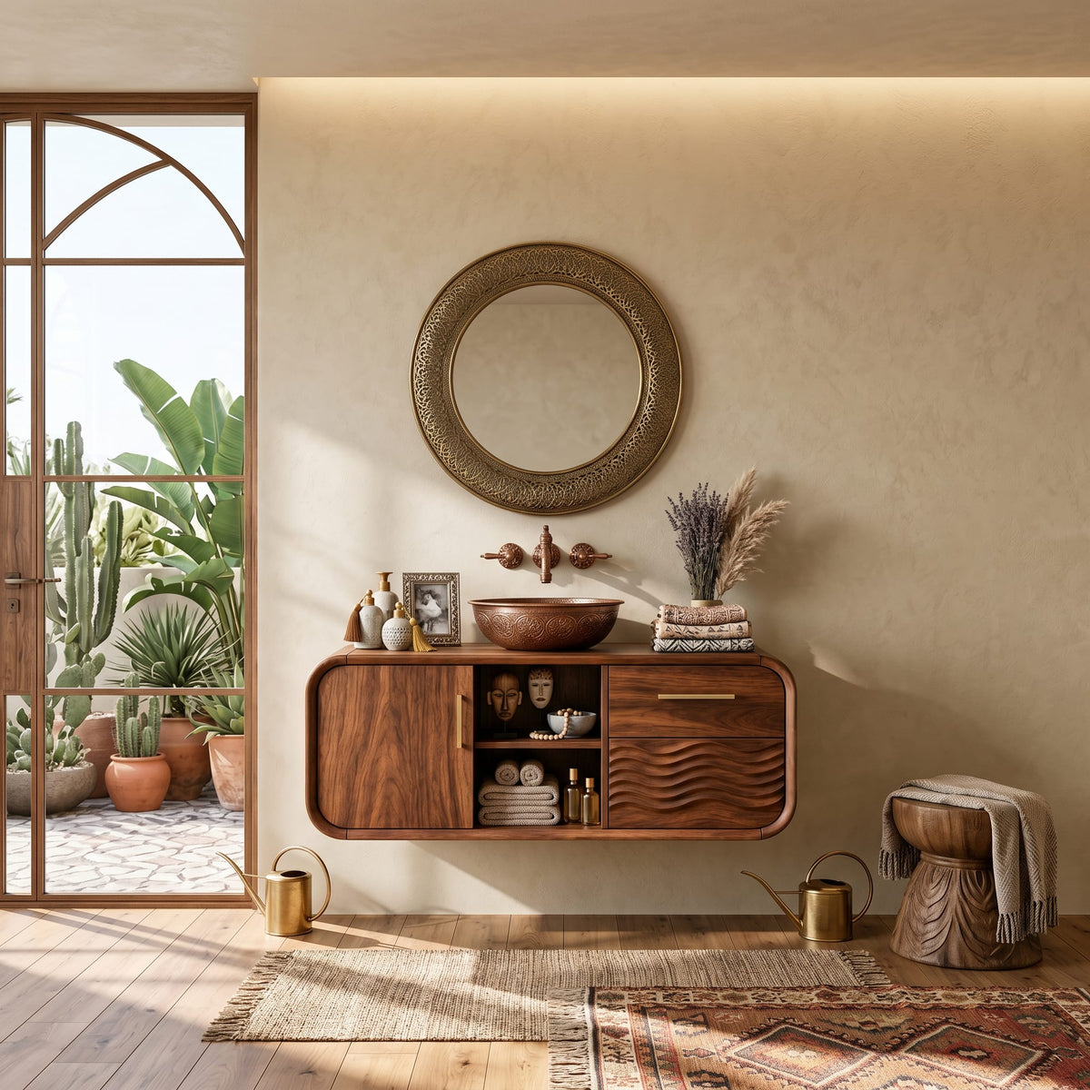 Mid Century Modern Floating Vanity, solid wood, built to order