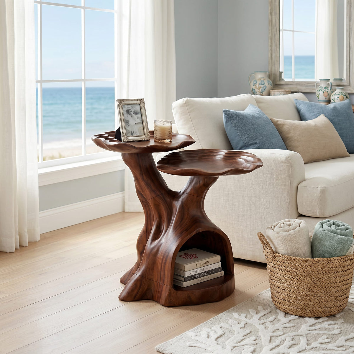 Contemporary Dual Tier Side Table Designer Residence, solid wood, built to order