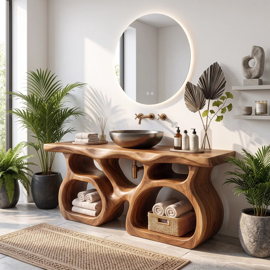Mid Century Bathroom Sink Vanity Ensuite, solid wood, built to order
