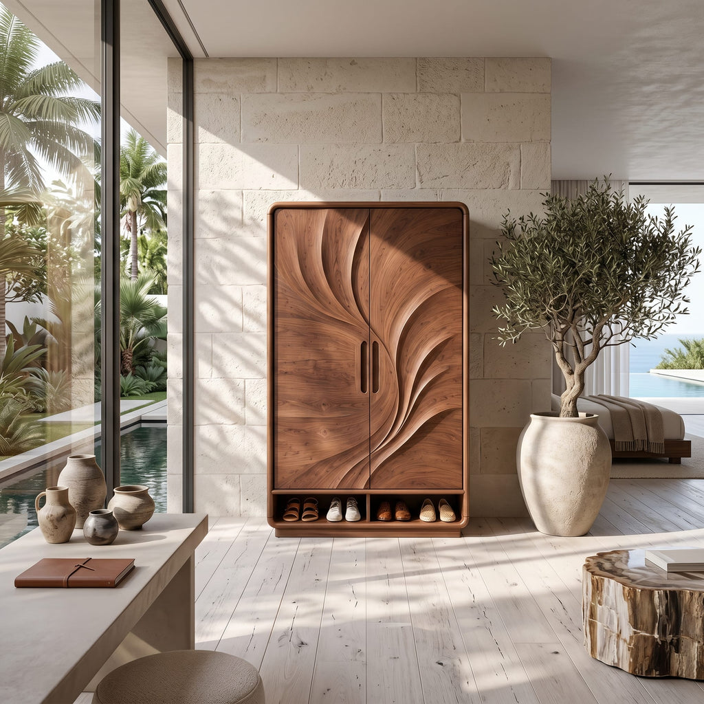 Minimalist Textured Surface Wardrobe, solid wood, built to order