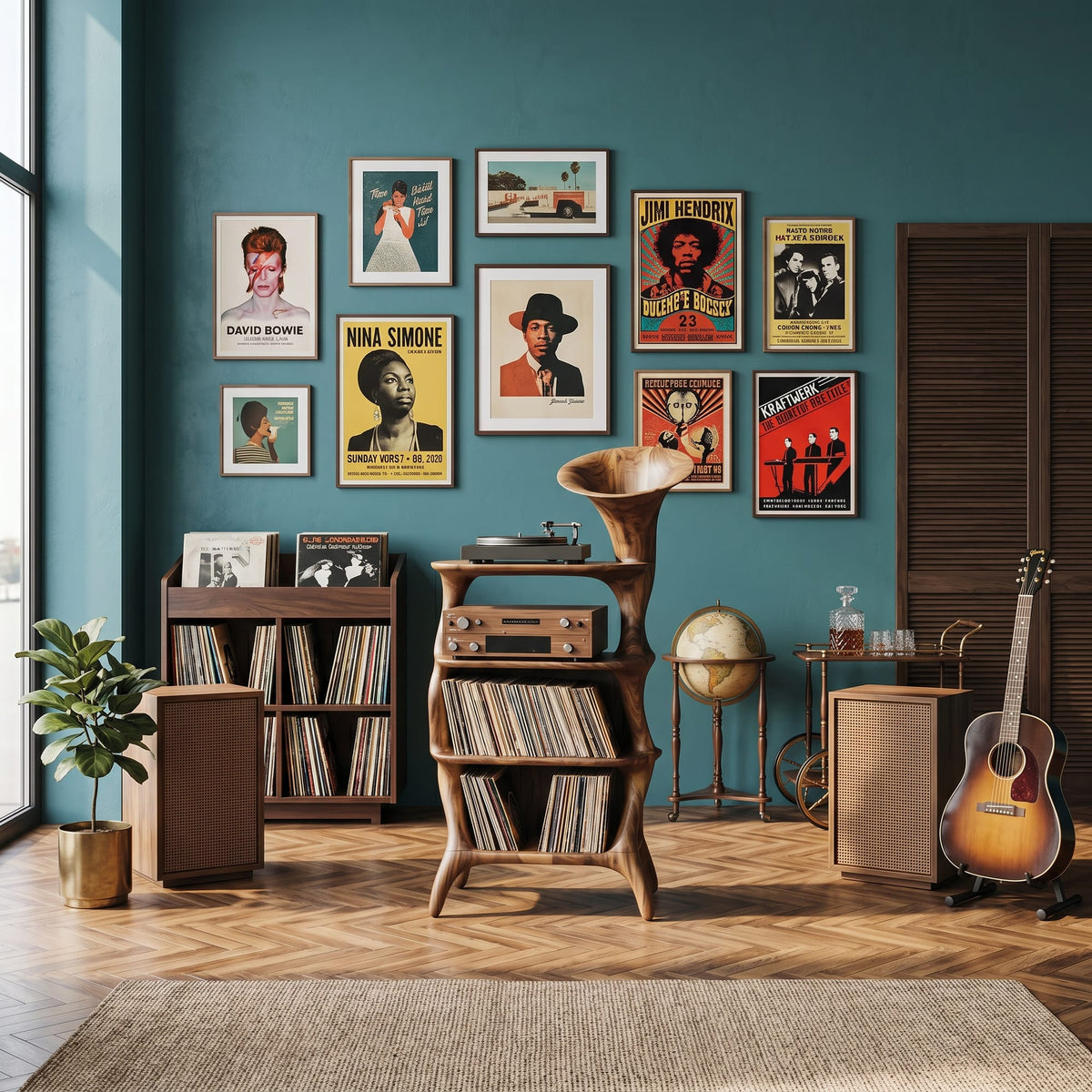 Mid Century Vinyl Cabinet, solid wood, built to order
