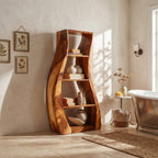 Minimalist Sculpted Accent Shelf with Flowing Silhouette, solid wood, built to order