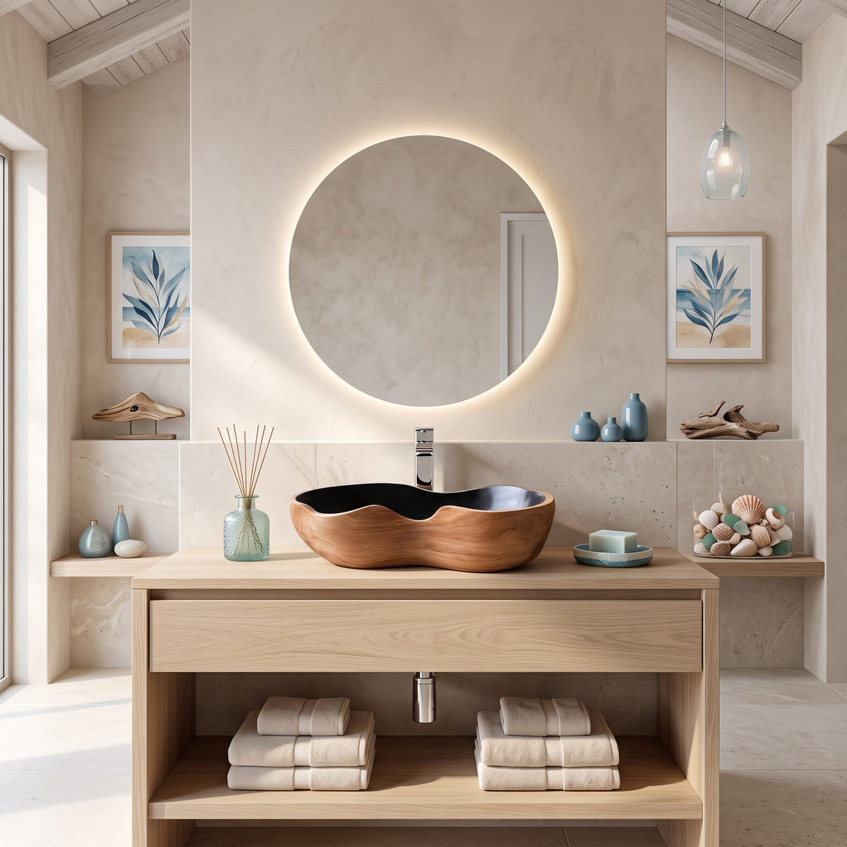 Mid Century Handcrafted Wash Basin, solid wood, built to order