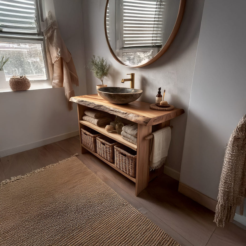 Rustic Bathroom Vanity Console Open Storage, solid wood, built to order