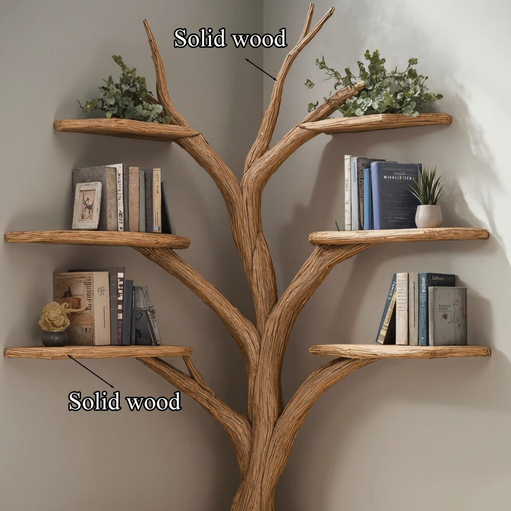Driftwood Branch Floating Bookshelf Hall Tree with Wood Bench, solid wood, built to order