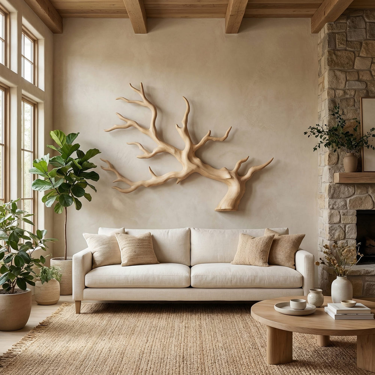 Rustic Branch Wall Decor with Tree Form, solid wood, built to order