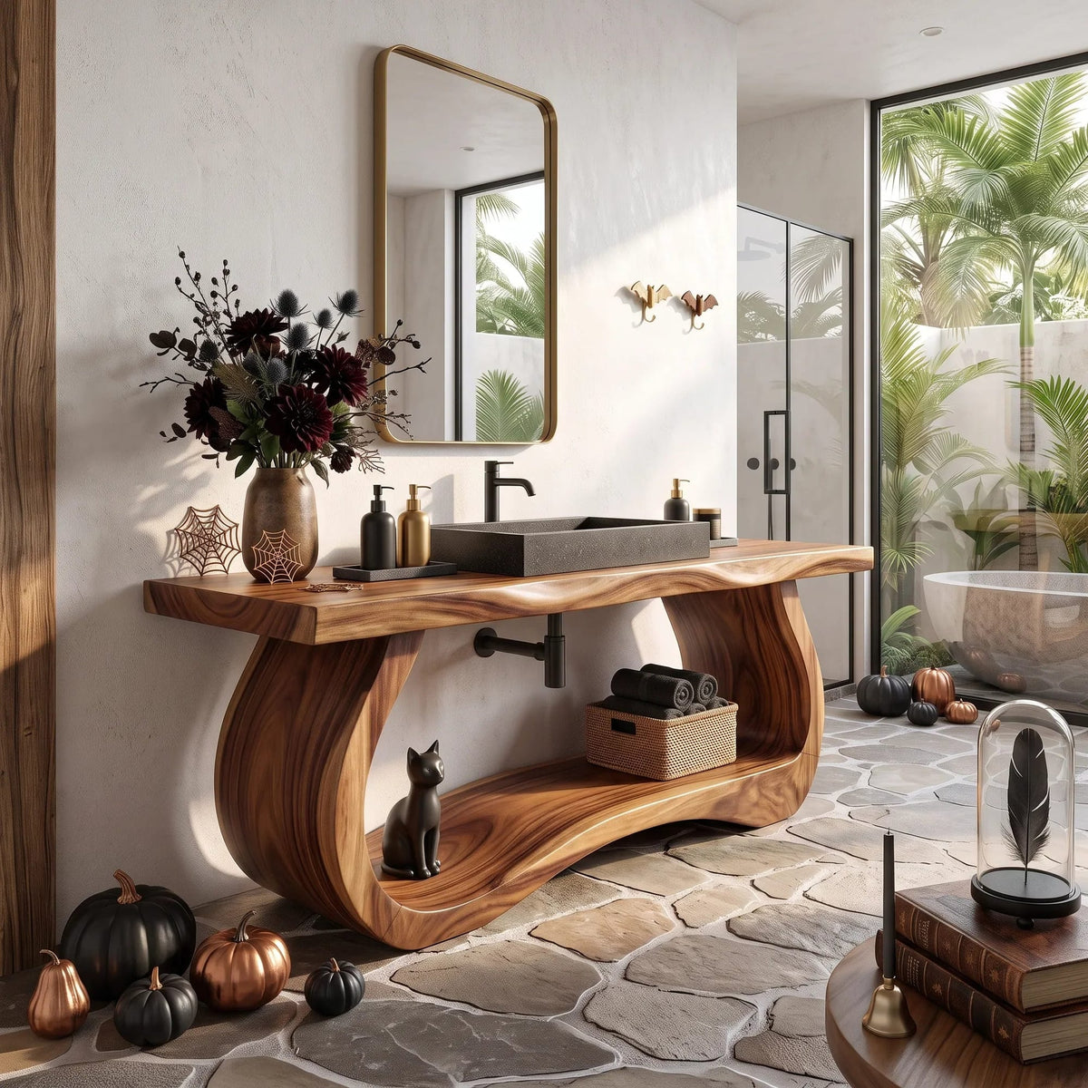 Mid Century Wood Bathroom Vanity Spa Bathroom, solid wood, built to order