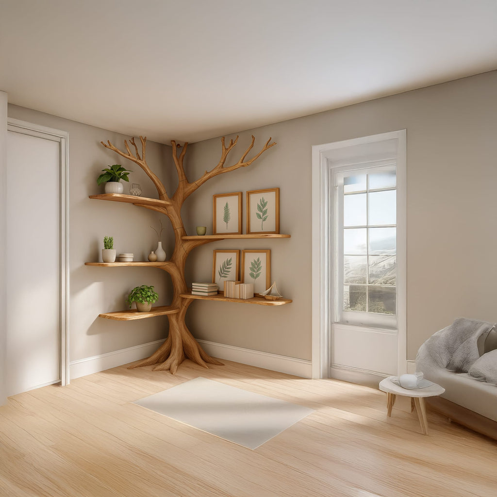 Midcentury Tree Bookshelf Kids Living Room, solid wood, built to order