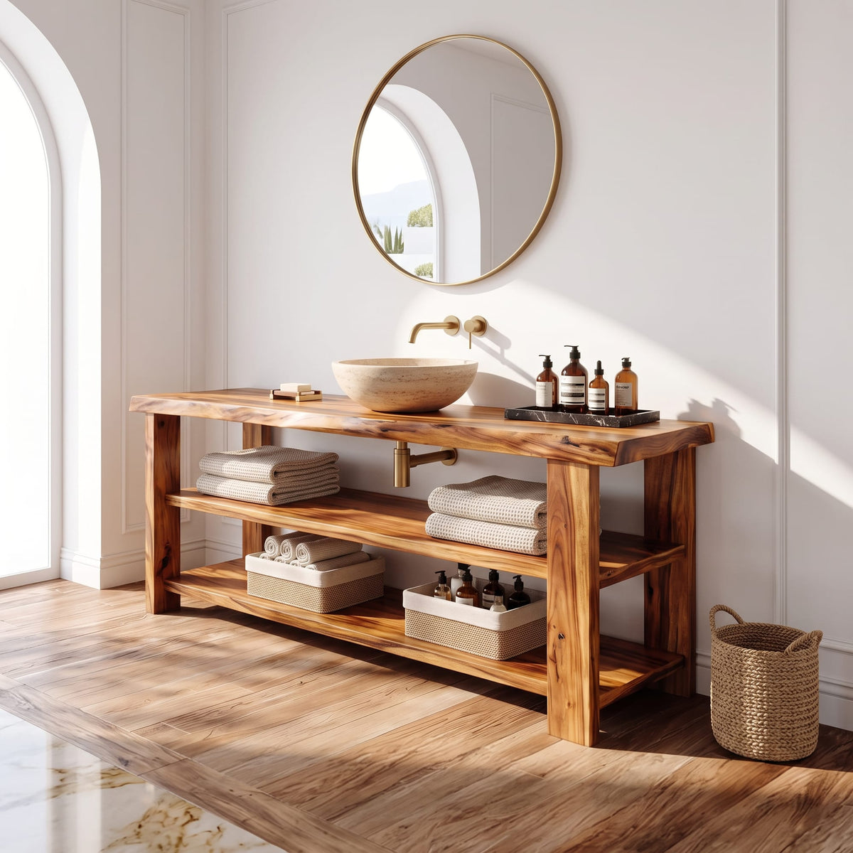 Farmhouse Vanity with Storage, solid wood, built to order