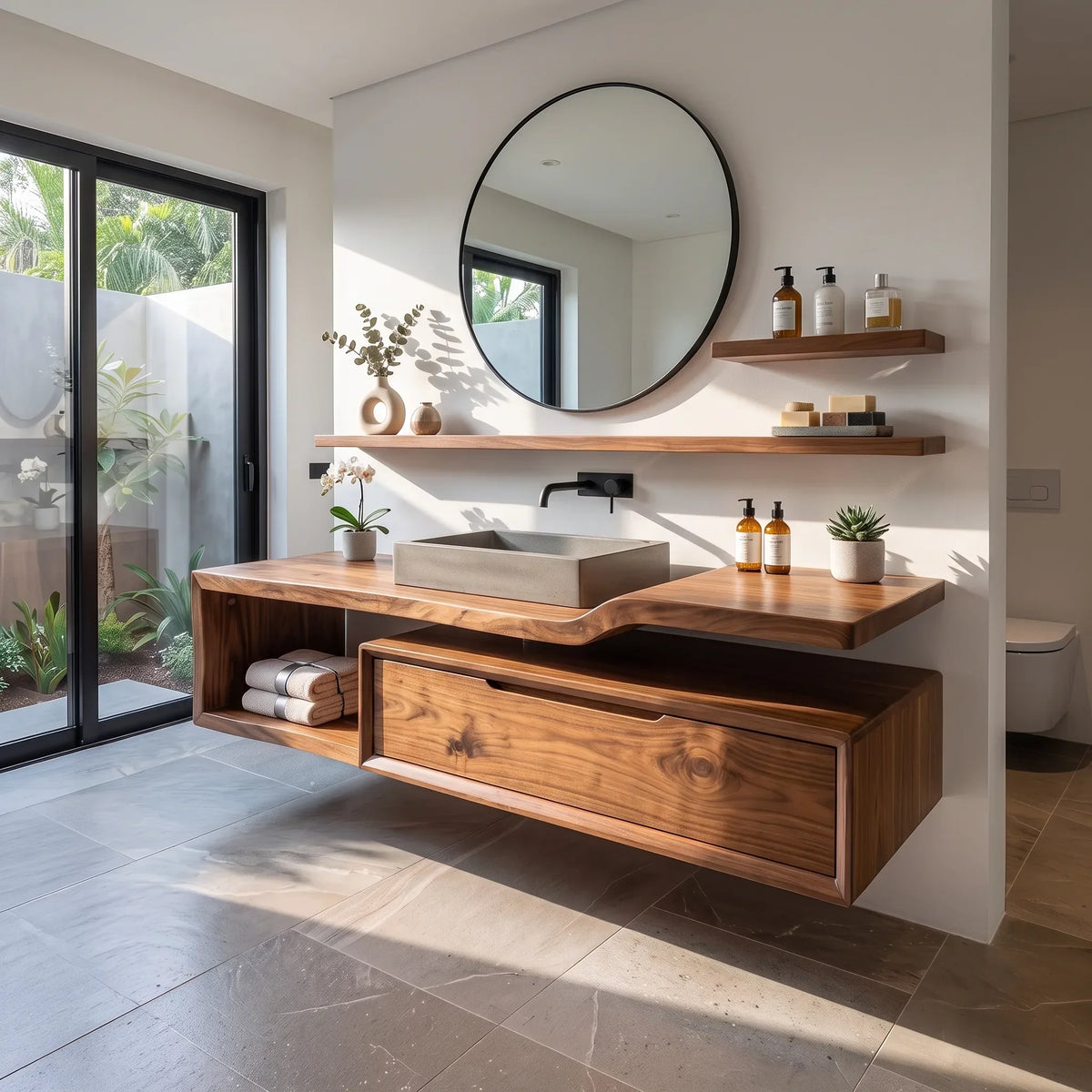 Mid Century Bathroom Vanity Cabinet Spa Bathroom, solid wood, built to order