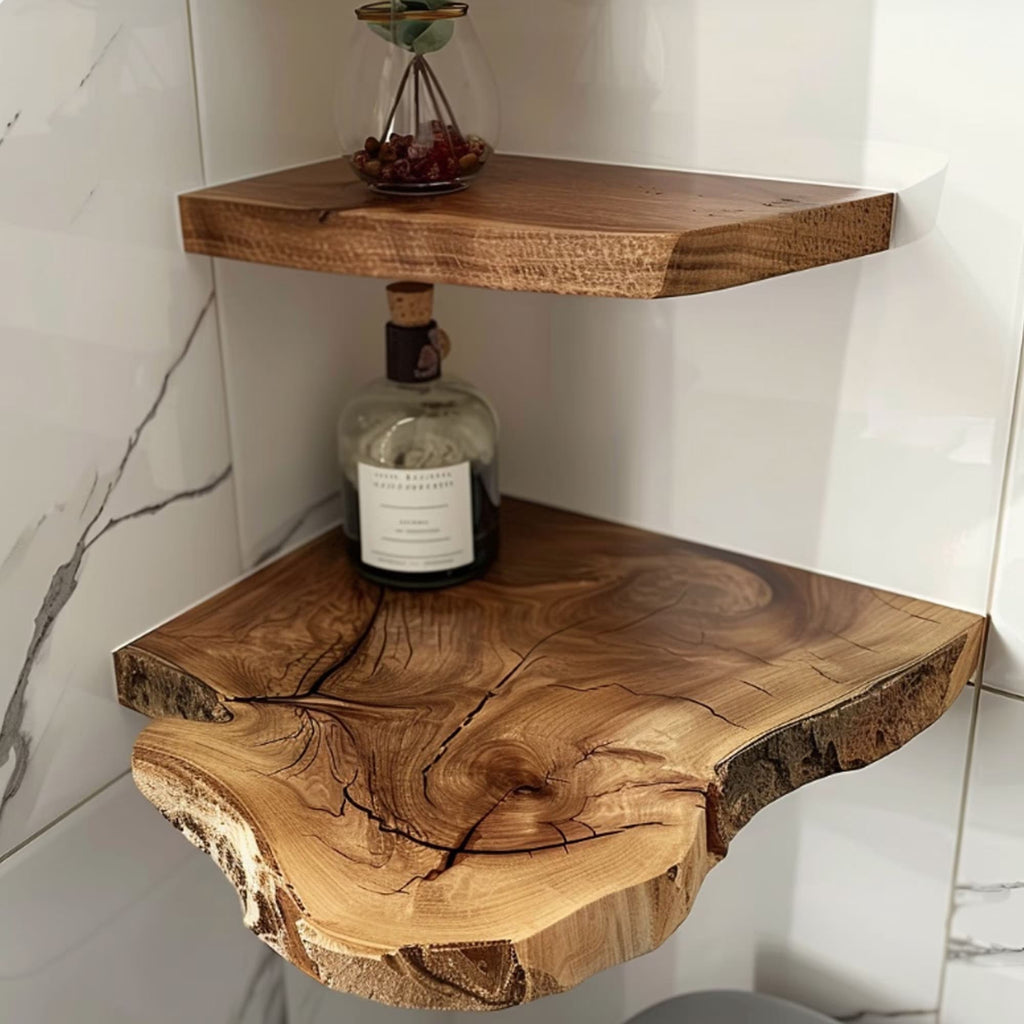 Floating Corner Shelves Decorations, solid wood, built to order