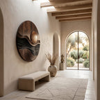 Modern Circular Landscape Wall Art, solid wood, built to order