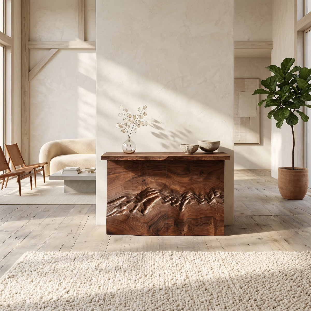 Minimalist Textured Edge Console Table, solid wood, built to order