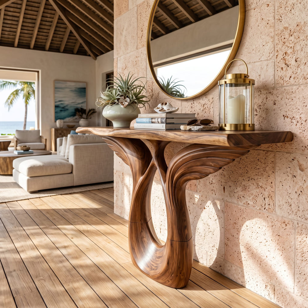 Winged Console Table Designer Residence, solid wood, built to order