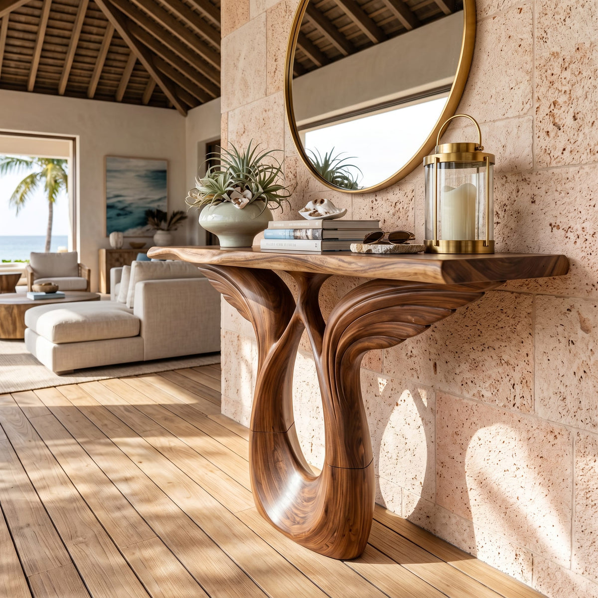Winged Console Table Designer Residence, solid wood, built to order