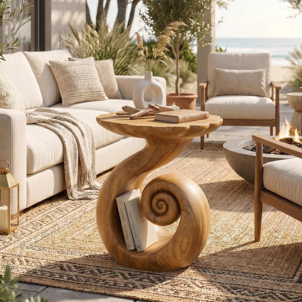 Organic Spiral Storage Side Table Resort Suite, solid wood, built to order