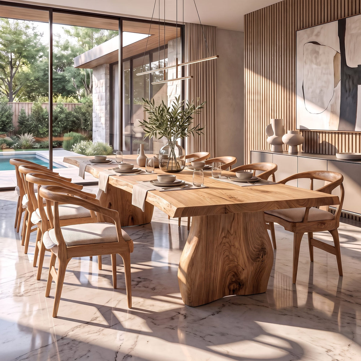 Contemporary Dining Table with Asymmetrical Edge Top, solid wood, built to order
