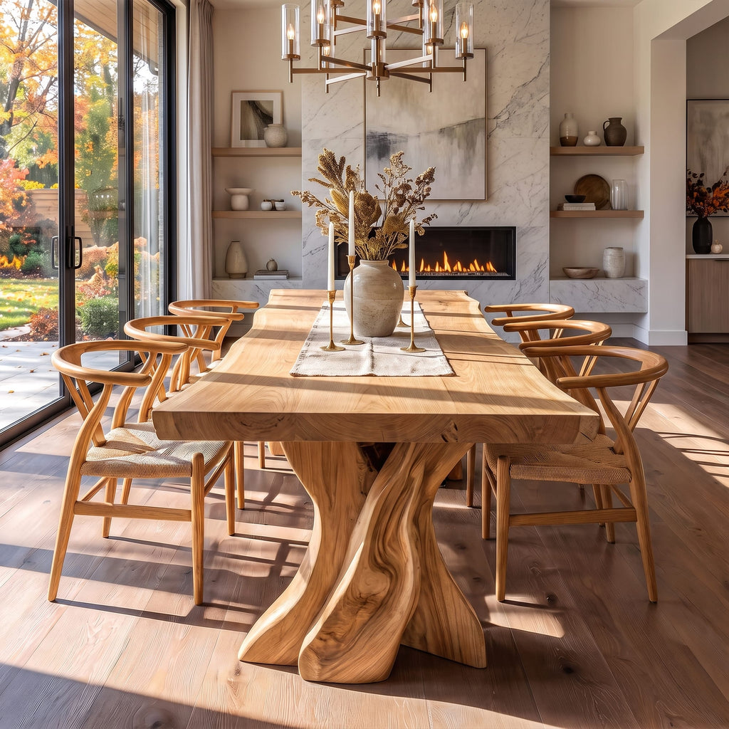 Contemporary Dining Table with Tree Form Base, solid wood, built to order