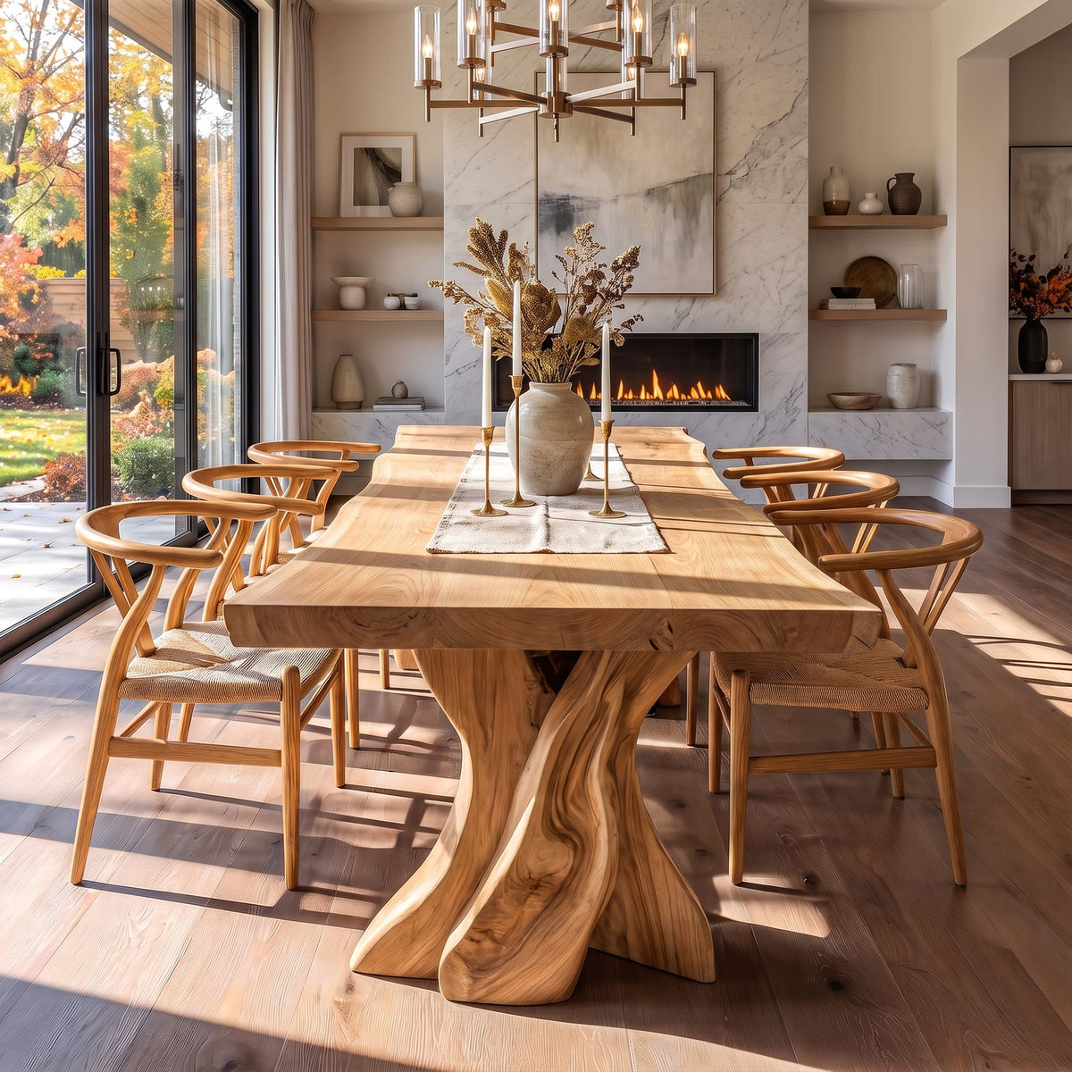 Contemporary Dining Table with Tree Form Base, solid wood, built to order