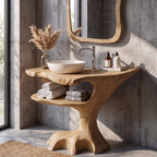 Contemporary Single Bathroom Vanity with Sculptural Branch Support, solid wood, built to order