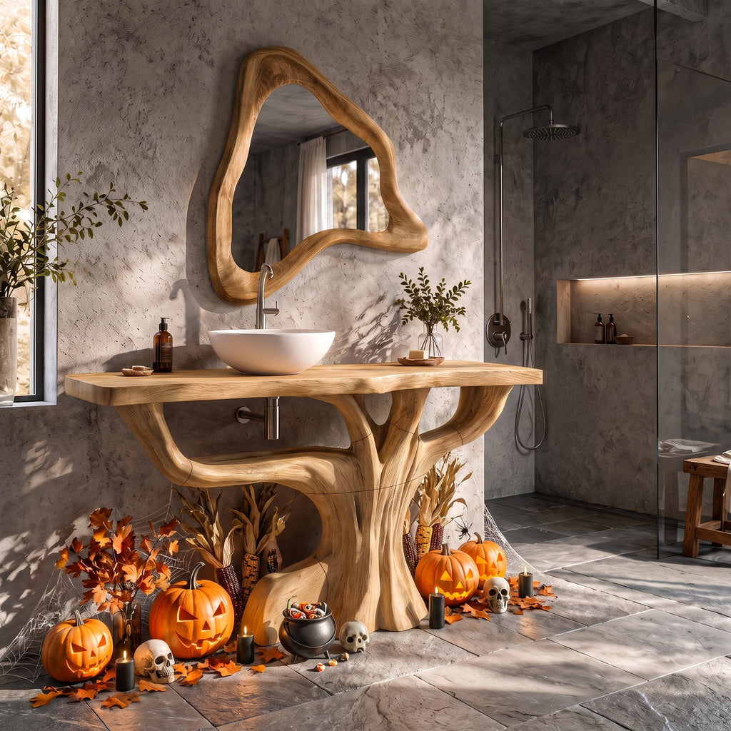 Contemporary Single Bathroom Vanity with Branch Inspired Base, solid wood, built to order