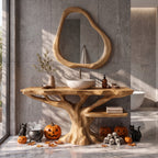 Bathroom Vanity with Lower Display Shelf, solid wood, built to order