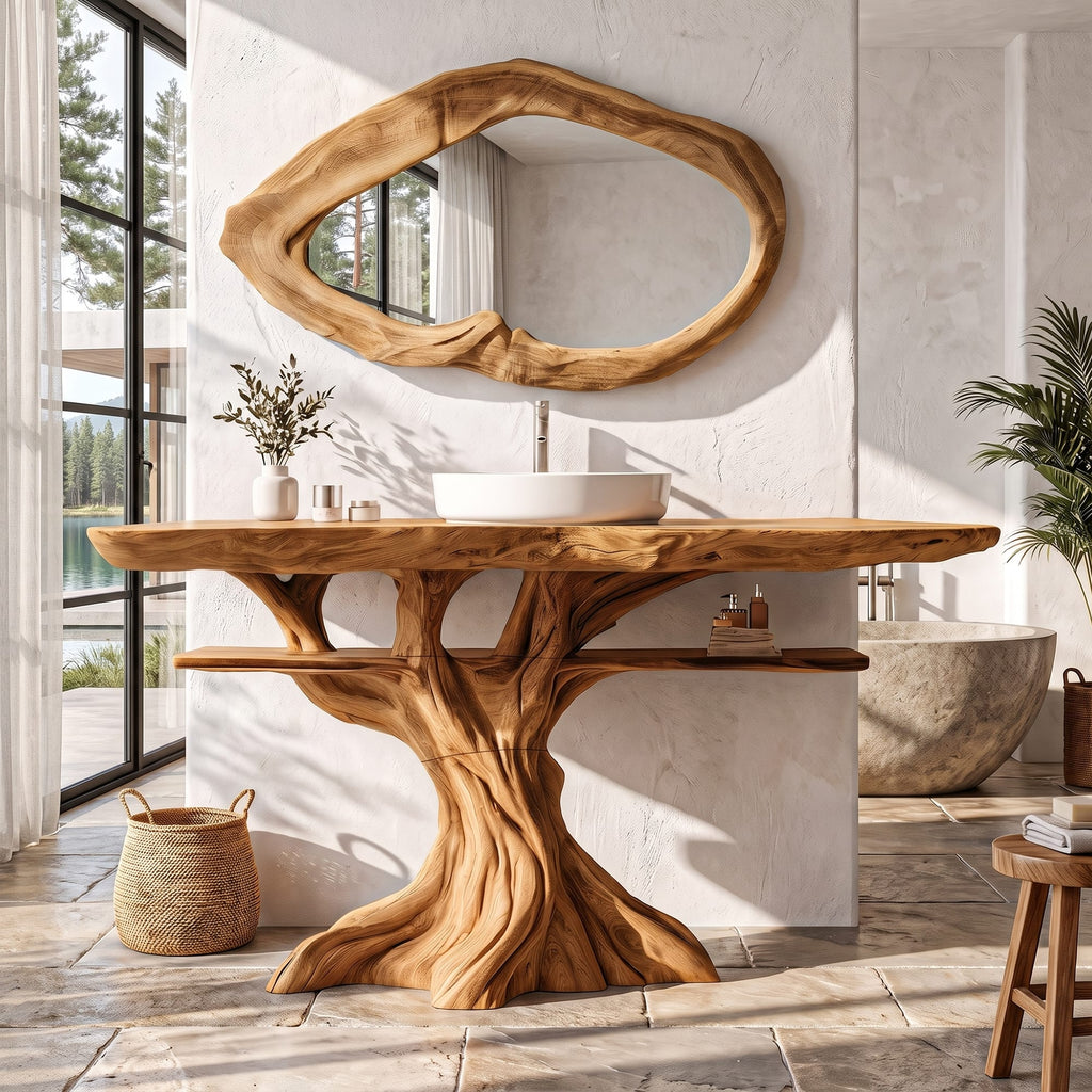 Contemporary Bathroom Vanity with Tree Inspired Frame, solid wood, built to order