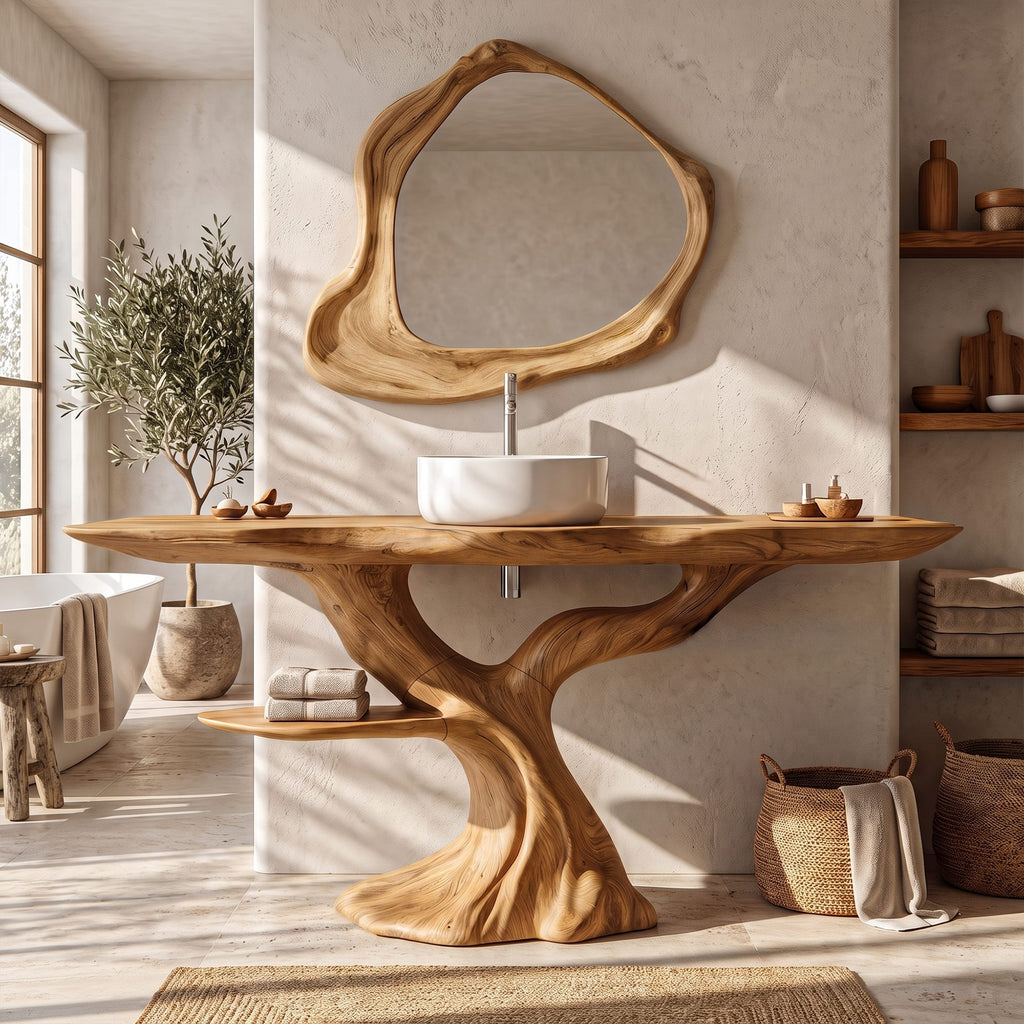 Rustic Bathroom Vanity with Bold Tree Root Design, solid wood, built to order