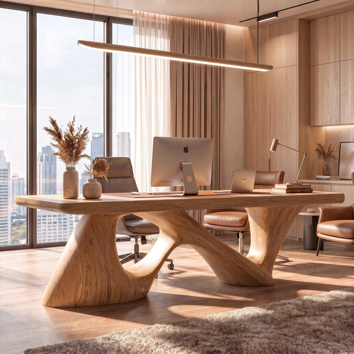 Contemporary Desk with Flowing Sculptural Legs, solid wood, built to order