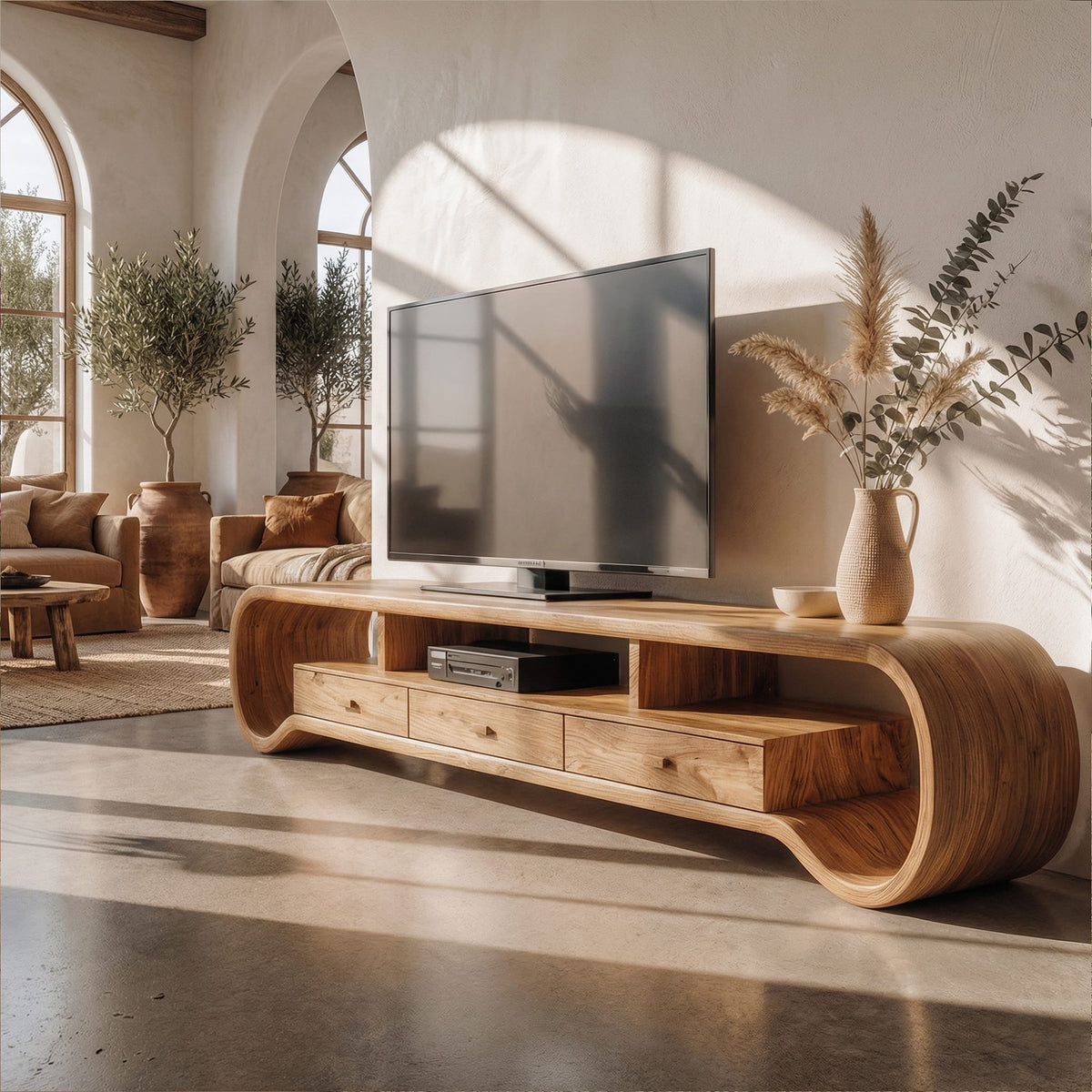 Curved Solid Entertainment TV Cabinet