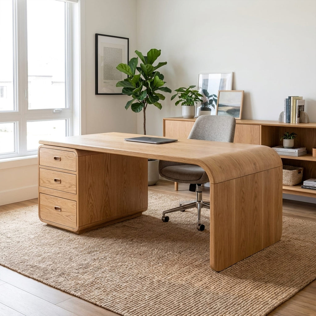 Japandi Harmony Writing Desk Bedroom and Work Room, solid wood, built to order