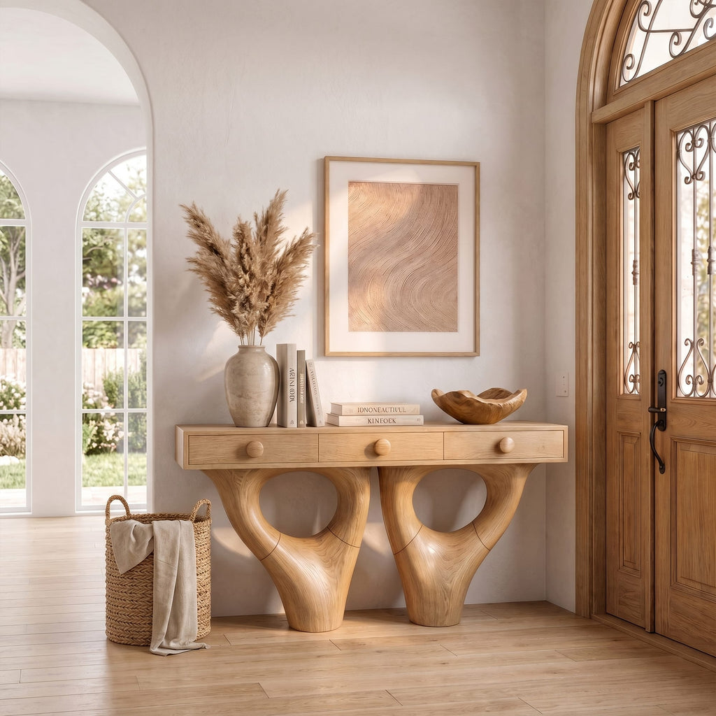 Sculptural Double Solid Console Table