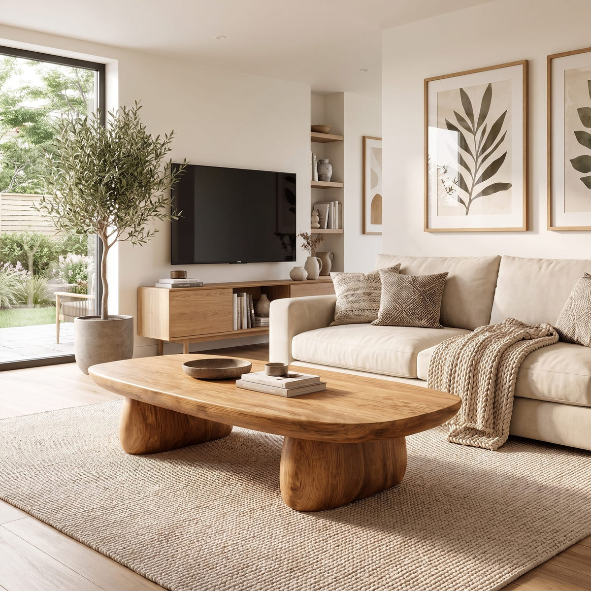Contemporary Coffee Table with Column Form, solid wood, built to order
