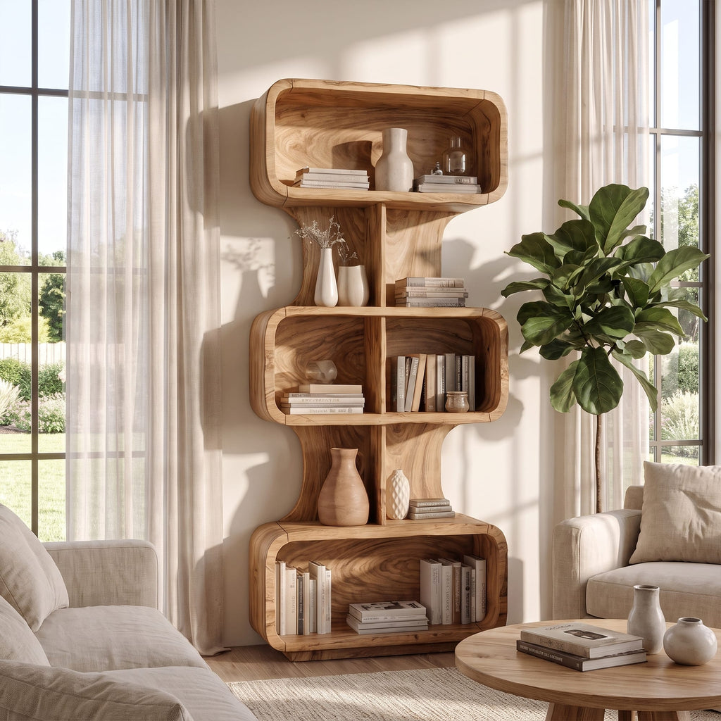 Mid Century Bookshelf Handcrafted Design, solid wood, built to order
