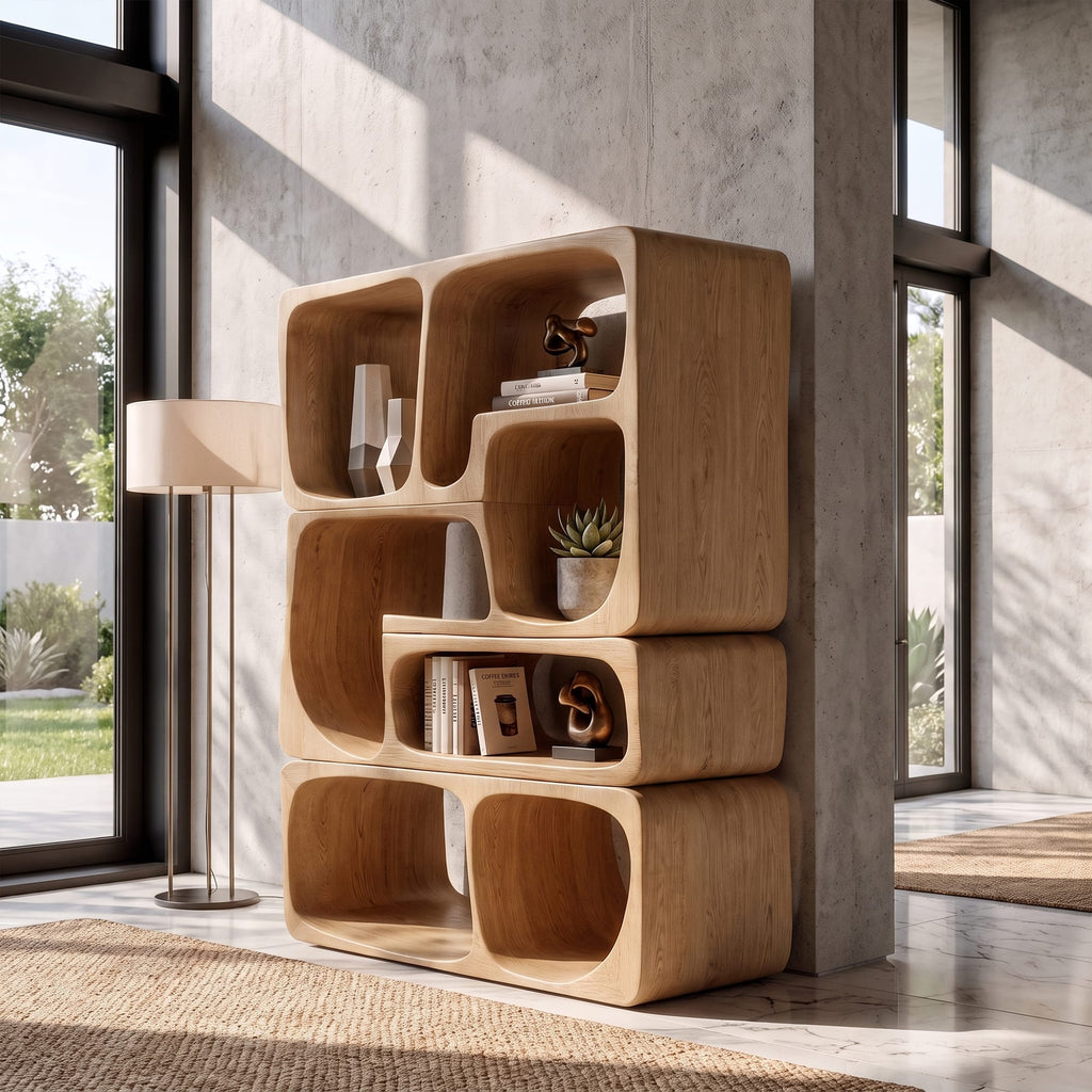 Mid Century Bookshelf Handcrafted Modular Shelves, solid wood, built to order