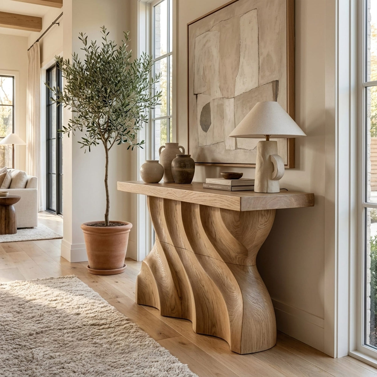 Mid Century Sculpted Wave Console Table