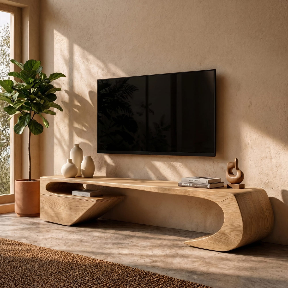 Japandi Curved TV Cabinet