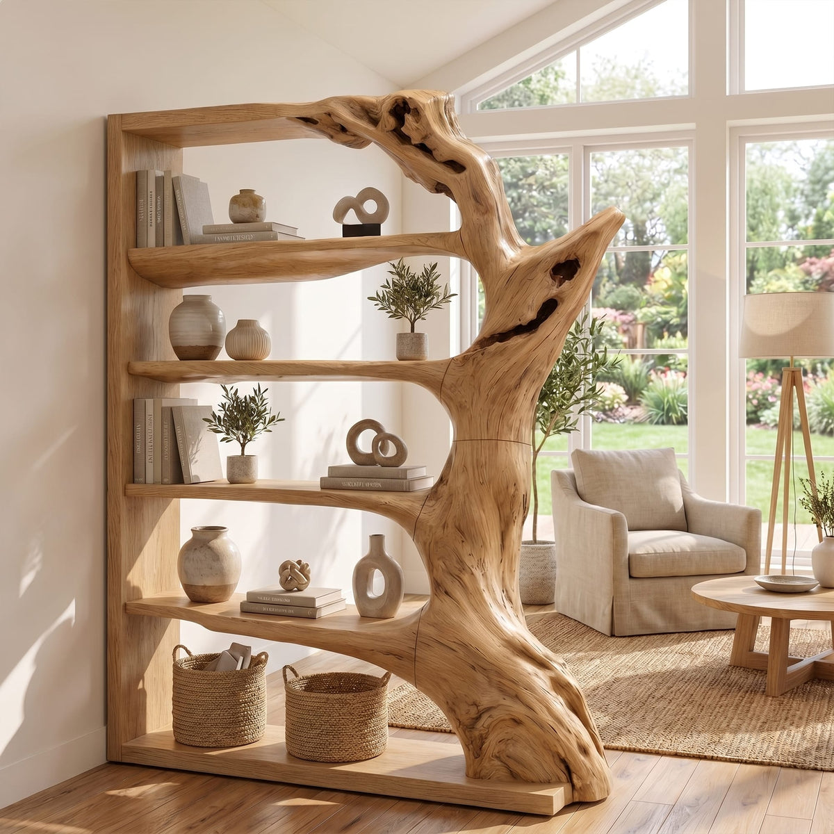 Contemporary Tree Bookshelf, solid wood, built to order