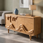 Mid Century Sideboard with Intricately Carved Front Design, solid wood, built to order