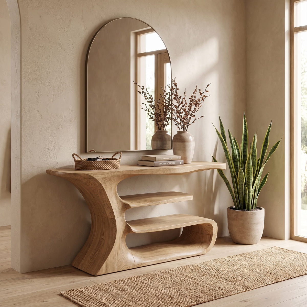 Sculptural Solid Artistic Console Table