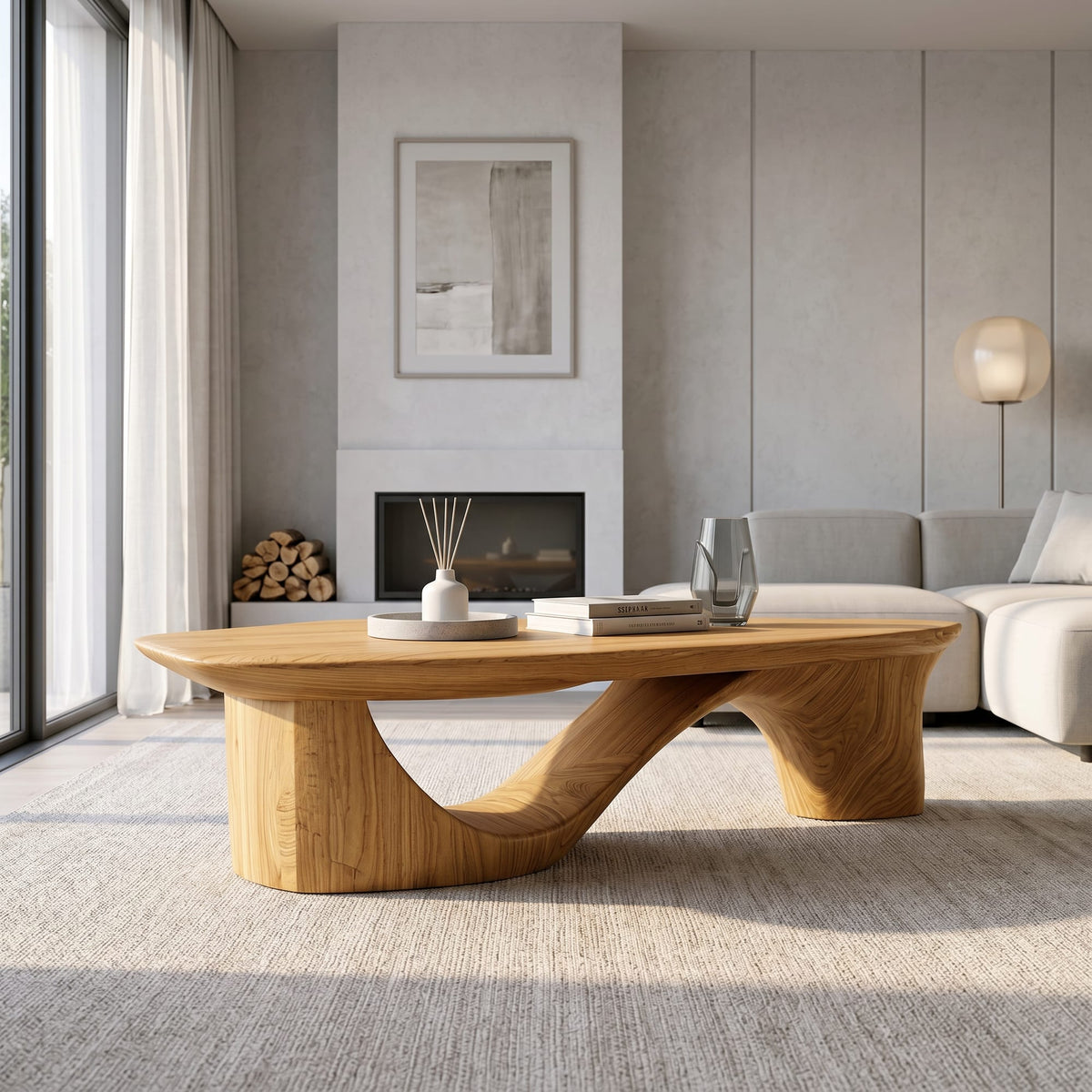 Contemporary Coffee Table with Sculptural Base, solid wood, built to order