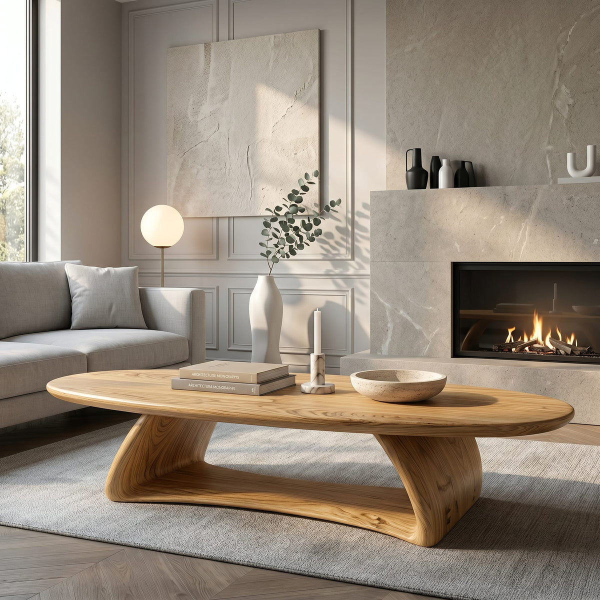 Contemporary Coffee Table with Sculptural Form, solid wood, built to order