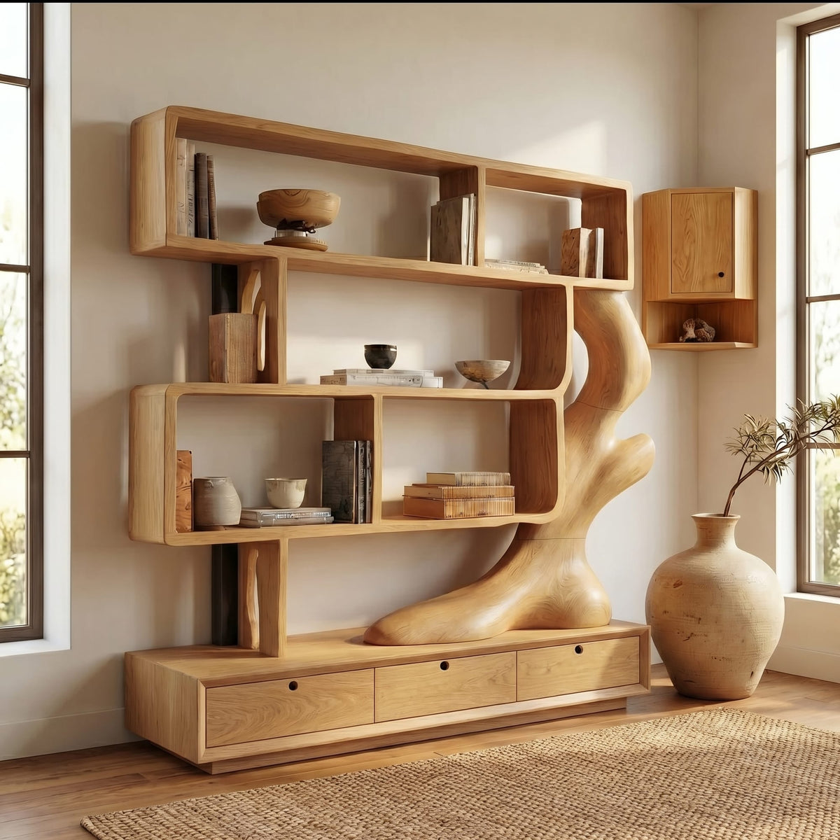 Contemporary Bookcase with Storage, solid wood, built to order