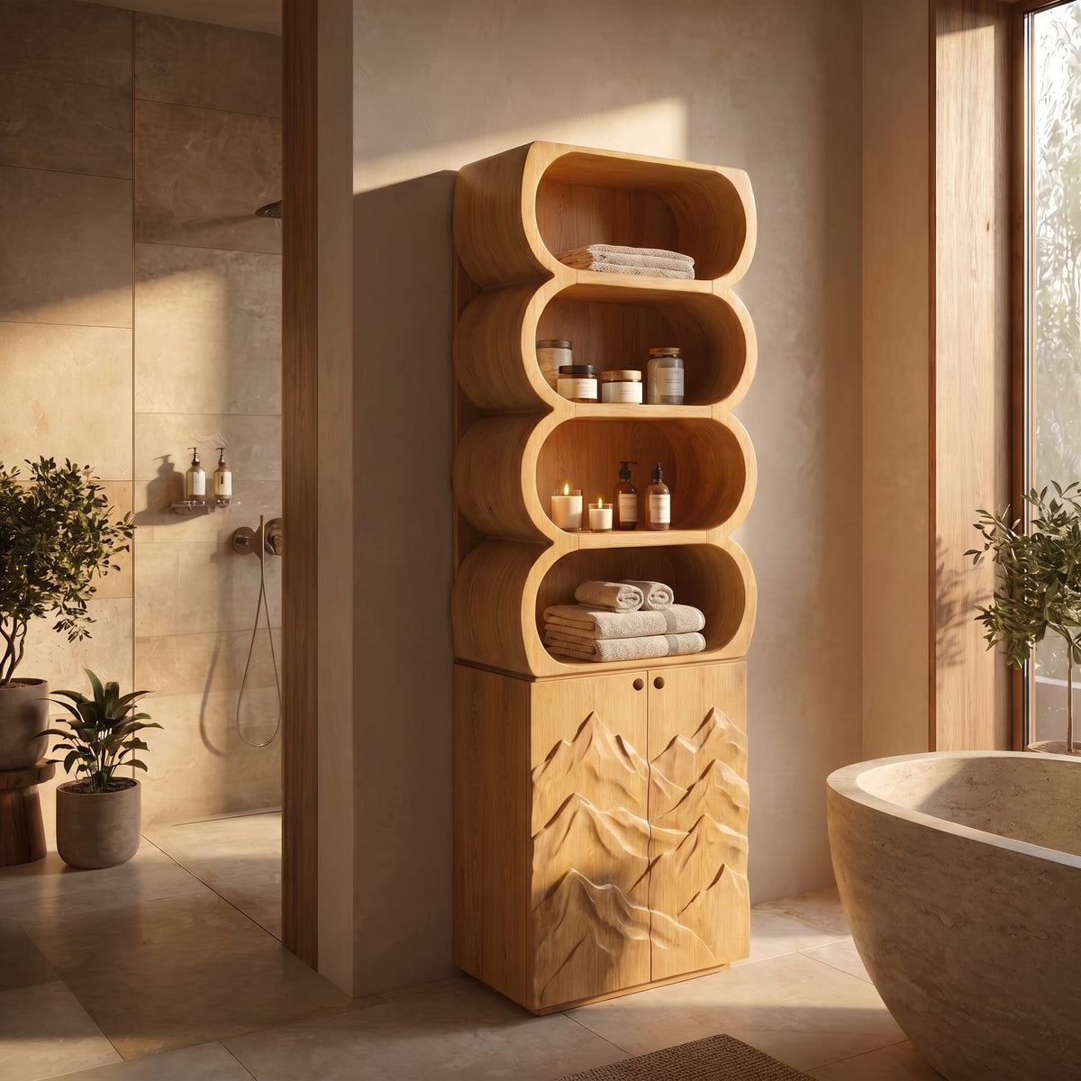 Sculptural Round Bath Shelf