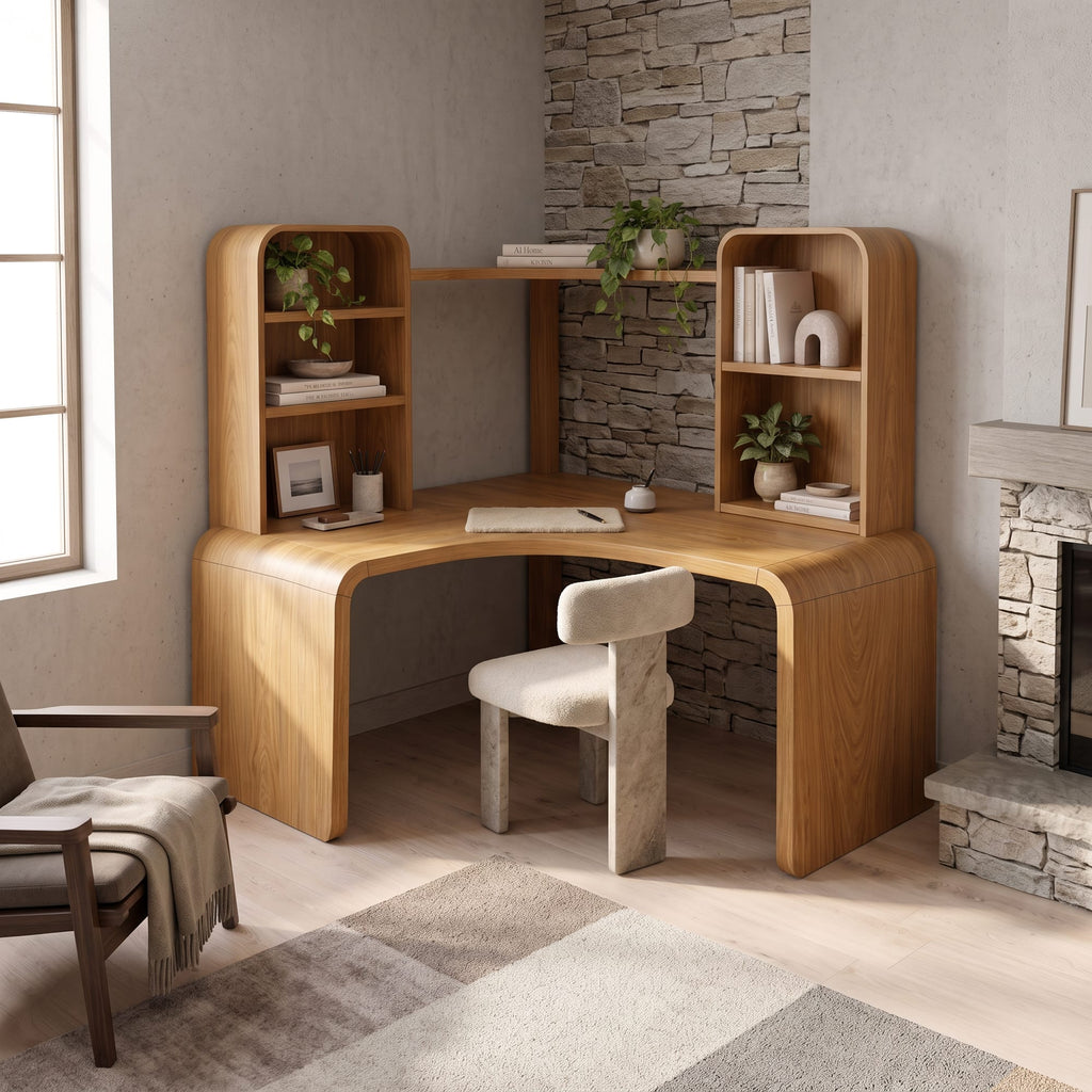 Contemporary Computer Desk with Corner Bookcase, solid wood, built to order