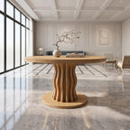 Contemporary Round Entryway Table with Wavy Vertical Form, solid wood, built to order